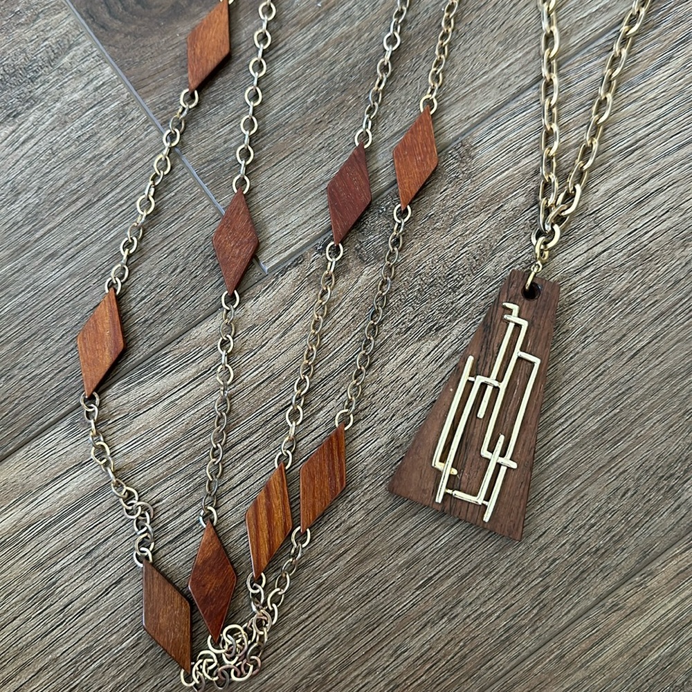 Mid century Modern vintage 1960s set of two layering statement necklaces